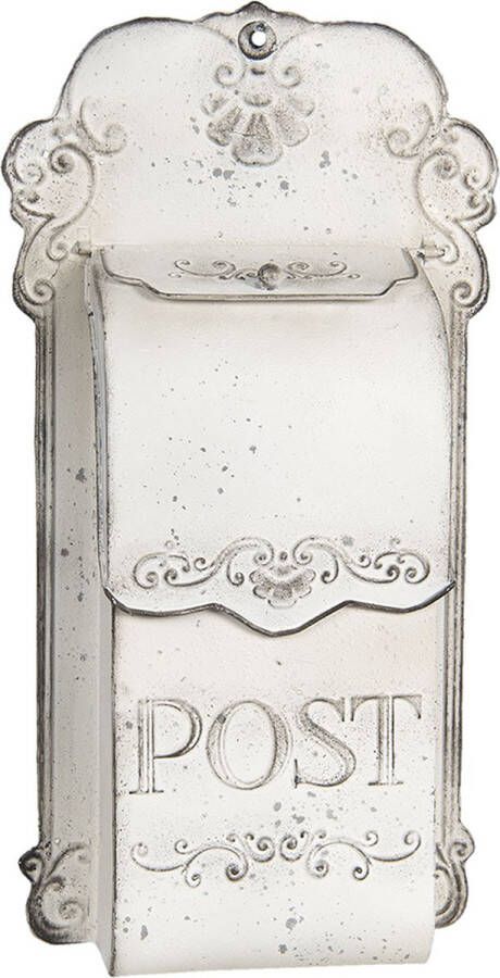 HAES deco Brievenbus vintage wit metaal met ornamenten en tekst POST formaat 24x8x46 cm