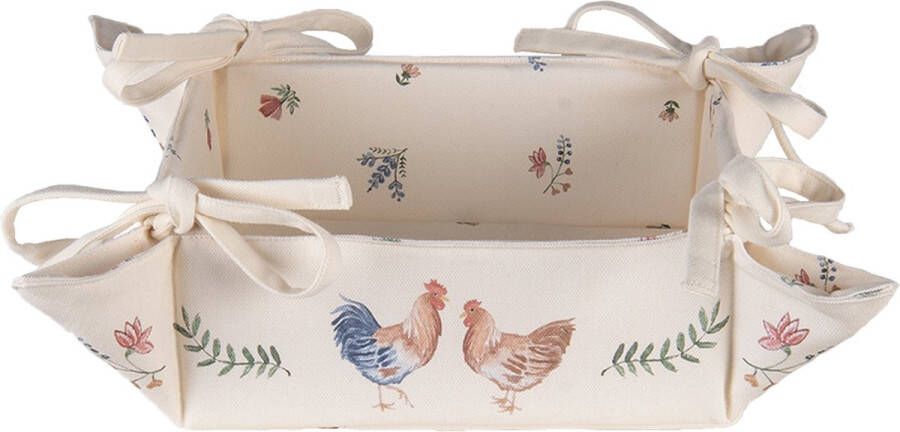 HAES deco Broodmand formaat 35x35x8 cm kleuren Beige Bruin Blauw Groen van 100% Katoen Collectie: Chicken and Rooster