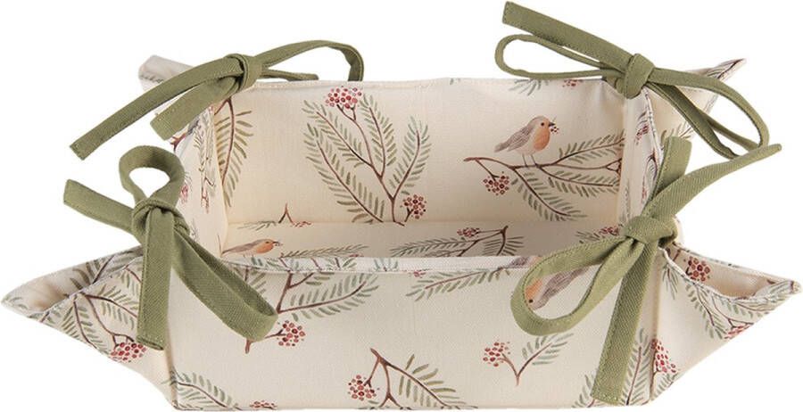 HAES deco Broodmand formaat 35x35x8 cm kleuren Beige Groen Rood van 100% Katoen Collectie: Vintage Green Pine