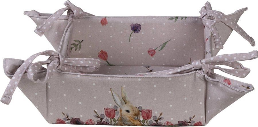 HAES deco Broodmand formaat 35x35x8 cm kleuren Beige Rose van 100% Katoen Collectie: Happy Bunny