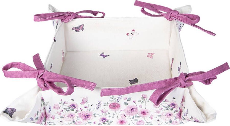 HAES deco Broodmand formaat 35x35x8 cm kleuren Paars Roze Wit Groen van 100% Katoen Collectie: Roses and Butterflies