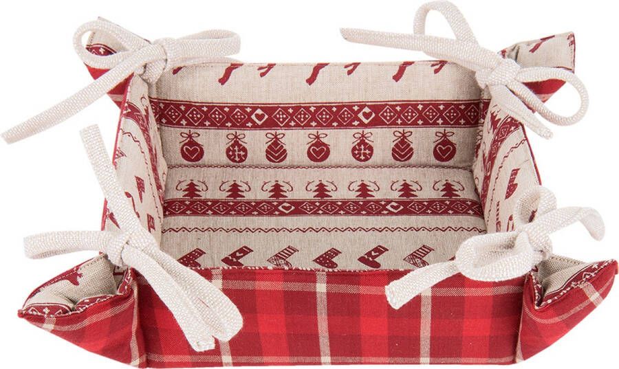 HAES deco Broodmand formaat 35x35x8 cm kleuren Rood Beige van 100% Katoen Collectie: Nordic Christmas