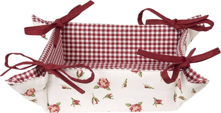 HAES deco Broodmand formaat 35x35x8 cm kleuren Rood Wit Groen van 100% Katoen Collectie: Romantic Rose