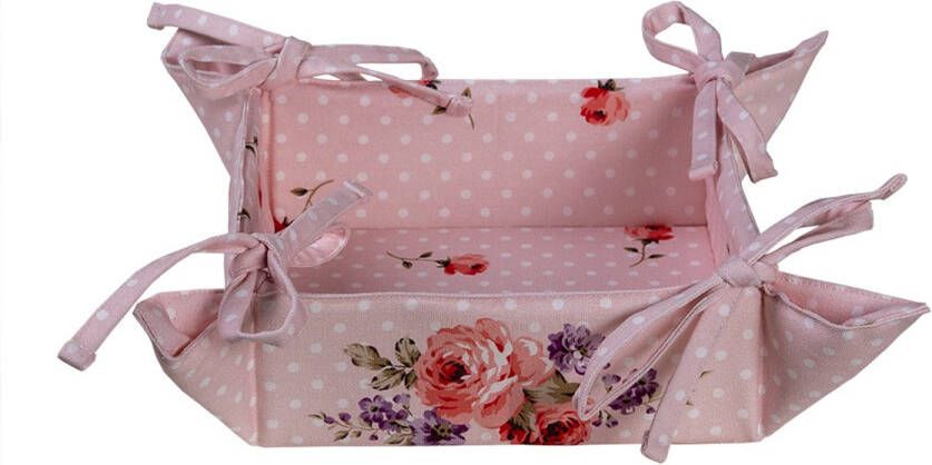 HAES deco Broodmand formaat 35x35x8 cm kleuren Roze Rood Wit Paars van 100% Katoen Collectie: Dotty Rose