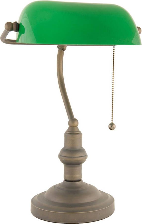 HAES deco Bureaulamp Ø 27x40 cm Groen Bruin Metaal Glas Tafellamp Glas in Lood