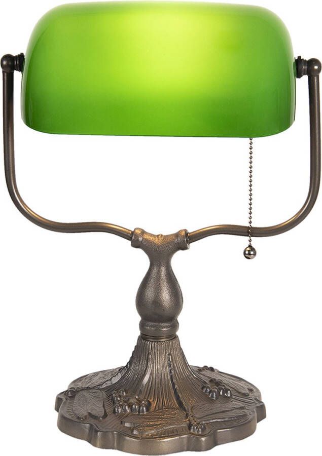 HAES deco Bureaulamp Bankierslamp 27x20x36 cm Groen Bruin Metaal Glas Tafellamp