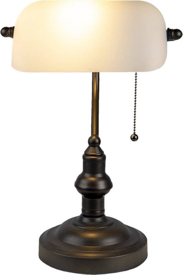 HAES deco Bureaulamp Bankierslamp Ø 27x40 cm Wit Bruin Metaal Glas Rechthoek Tafellamp