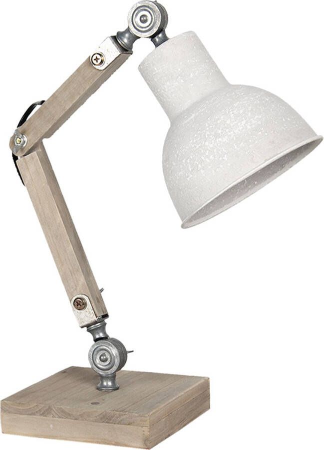 HAES deco Bureaulamp Industrial Vintage Retro Lamp formaat 15x15x47 cm Bruin Wit Hout en Metaal Tafellamp Sfeerlamp
