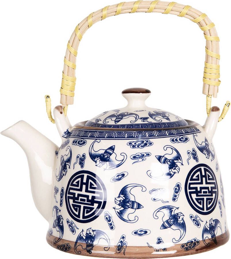 HAES deco Chinese Theepot Porselein Blauw Chinees Teken Theepot 800 ml Traditioneel Theeservies Theekan