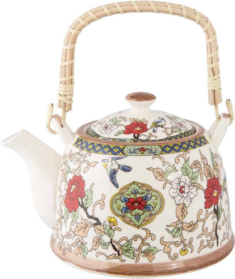 HAES deco Chinese Theepot Porselein Bloemen en Vogels Theepot 700 ml Traditioneel Theeservies Theekan