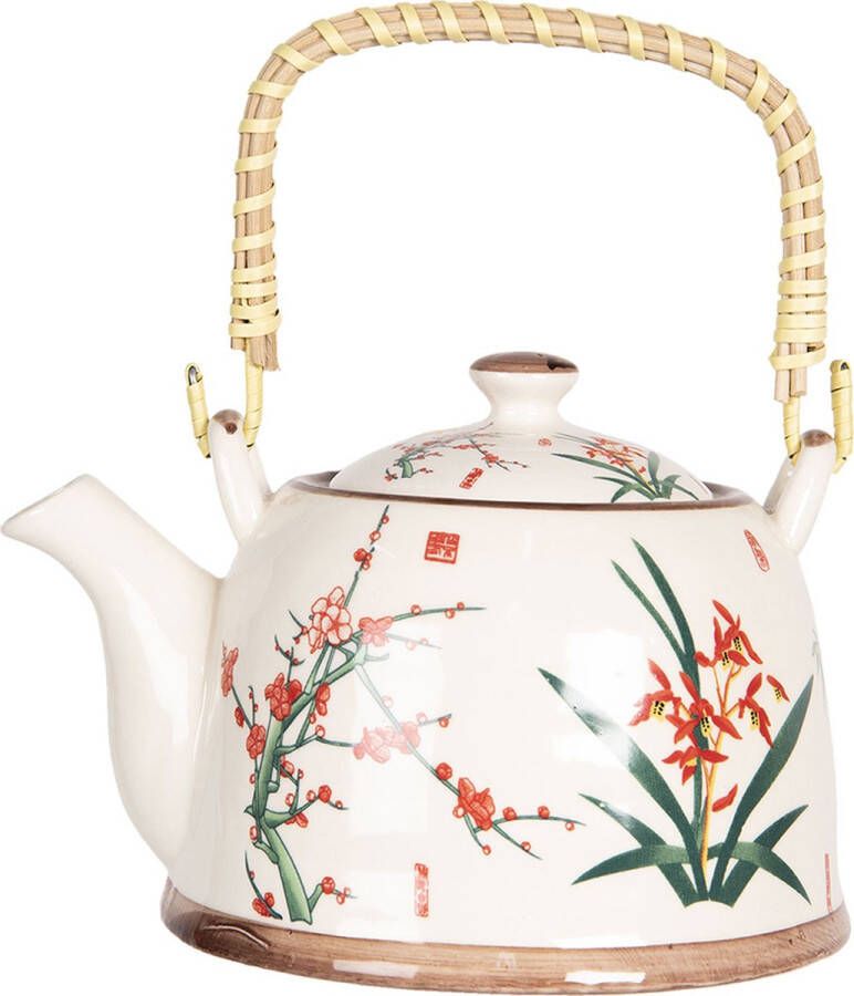 HAES deco Chinese Theepot Porselein Elegante Planten Theepot 800 ml Traditioneel Theeservies Theekan