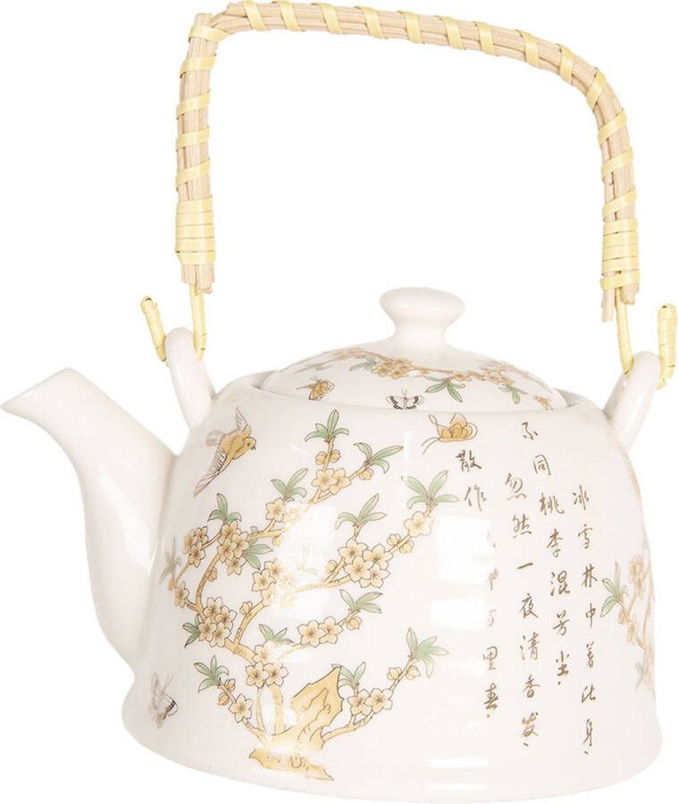 HAES deco Chinese Theepot Porselein Gele Bloemen en Vogels Theepot 800 ml Traditioneel Theeservies Theekan