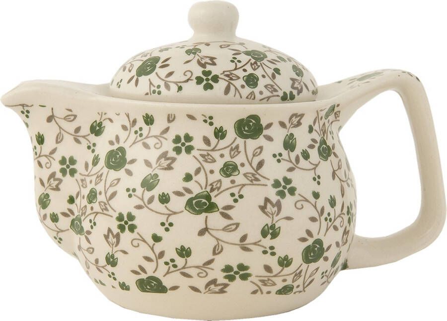 HAES deco Chinese Theepot Porselein Kleine Groene Bloemen Theepot 400 ml Traditioneel Theeservies Theekan