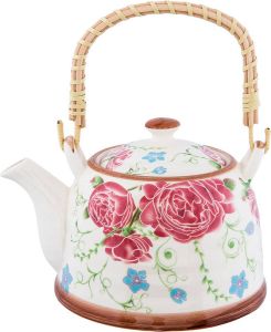 HAES deco Chinese Theepot Porselein Roze en Blauwe Bloemen Theepot 700 ml Traditioneel Theeservies Theekan