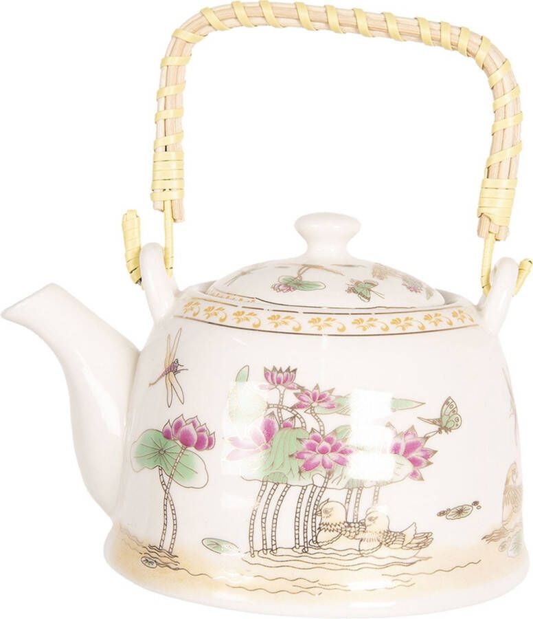 HAES deco Chinese Theepot Porselein Roze Vijverbloemen Theepot 800 ml Traditioneel Theeservies Theekan