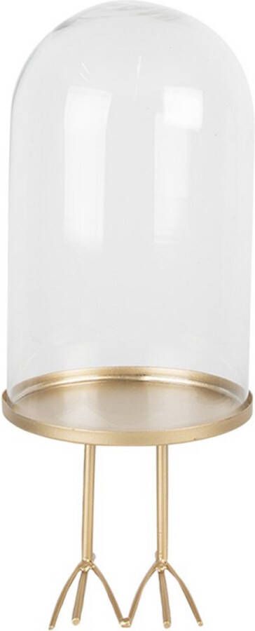 HAES deco Decoratieve glazen stolp met goudkleurige metalen vogelpoten diameter 13 cm en hoogte 30 cm ST6GL4040HS