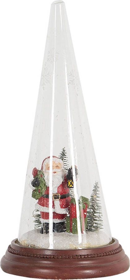 HAES deco Decoratieve stolp met kerstdecoratie Kerstman en houten voet diameter 13 cm en hoogte 27 cm ST6PR2991HS