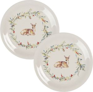 HAES deco Dinerborden set van 2 Formaat Ø 28x2 cm kleuren Rood|Wit|Groen Bedrukt Keramiek Collectie: Dearly Christmas Servies grote borden