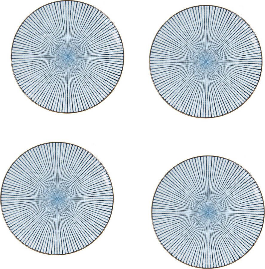 HAES deco Dinerborden set van 4 Formaat Ø 26x2 cm Kleur Blauw Bedrukt Keramiek Collectie: Beach Holiday Servies grote borden