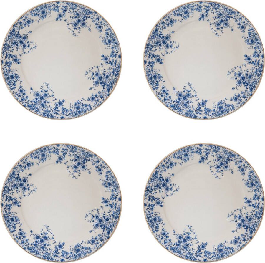 HAES deco Dinerborden set van 4 Formaat Ø 26x2 cm Kleur Blauw Bedrukt Porselein Collectie: Blue Flowers Servies grote borden