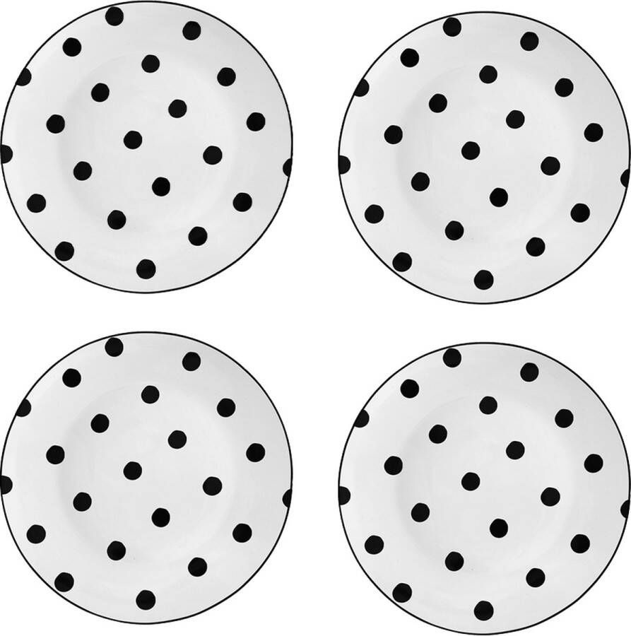 HAES deco Dinerborden set van 4 Formaat Ø 26x2 cm Kleur Wit Bedrukt Porselein Collectie: Big Dots Servies grote borden