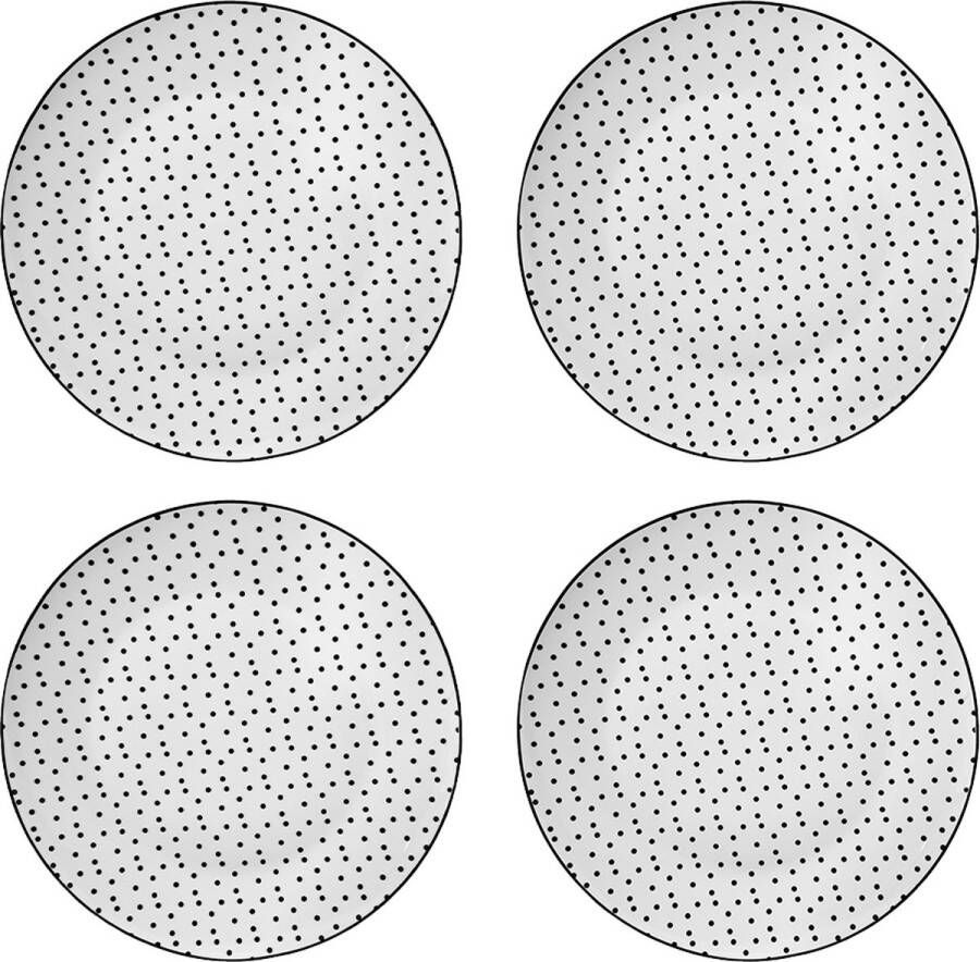HAES deco Dinerborden set van 4 Formaat Ø 26x2 cm Kleur Wit Bedrukt Porselein Collectie: Small Dots Servies grote borden