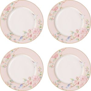 HAES deco Dinerborden set van 4 Formaat Ø 27x2 cm Kleur Roze Bedrukt Porselein Collectie: Blooming Peony Servies grote borden