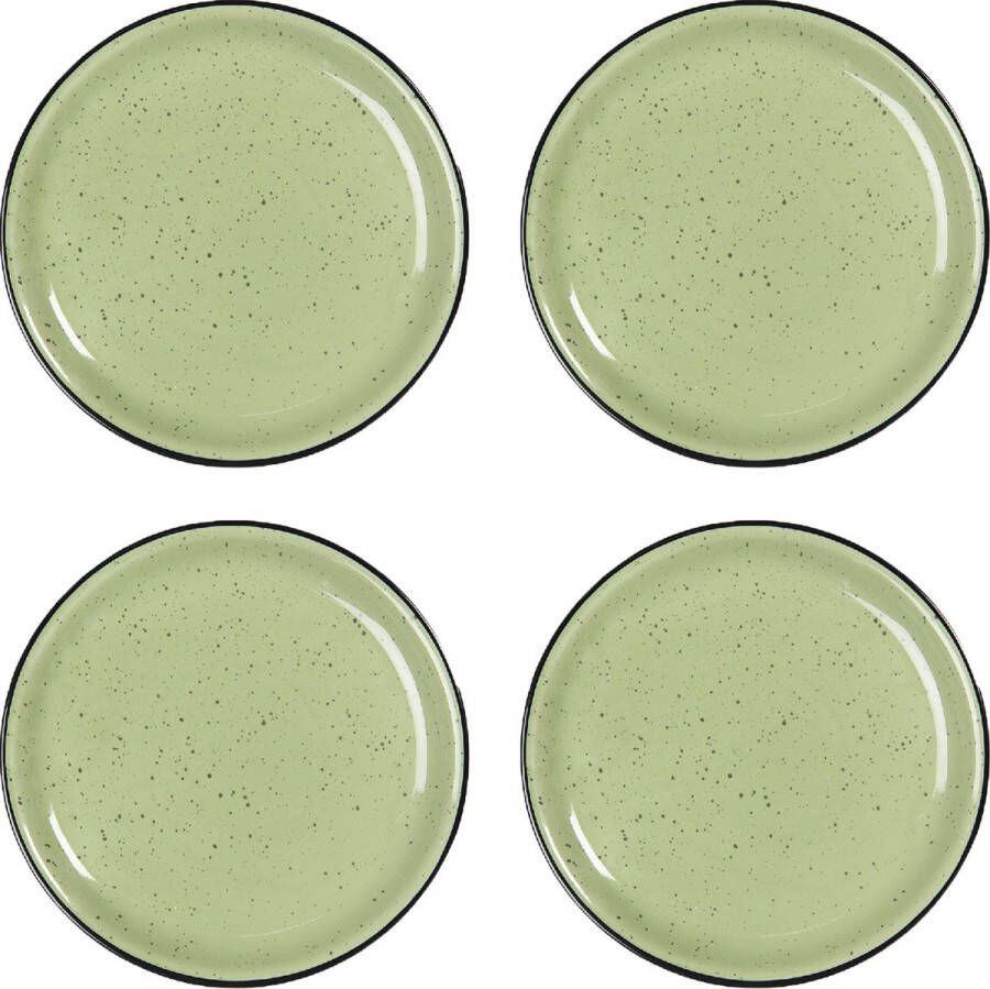 HAES deco Dinerborden set van 4 Formaat Ø 27x3 cm Kleur Groen Bedrukt Keramiek Collectie: Casual Green Servies grote borden