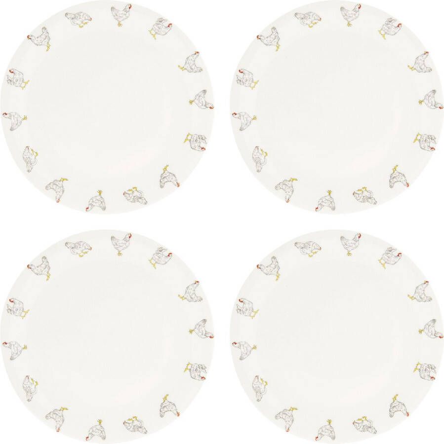 HAES deco Dinerborden set van 4 Formaat Ø 28x2 cm Kleur Beige Bedrukt Keramiek Collectie: Little Chicken Servies grote borden
