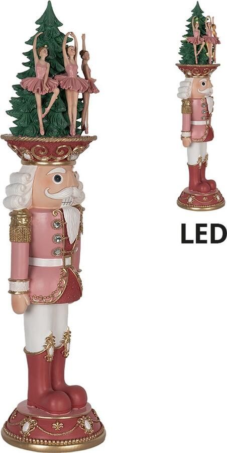 HAES deco Kerst Notenkraker met Verlichting Kleur Roze Formaat 16x15x62 cm Materiaal Polyresin Notenkraker Figuur Notenkraker Soldaat Kerstfiguur Kerstdecoratie