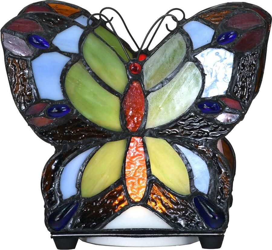 HAES deco Tiffany Tafellamp Vlinder 15x8x13 cm LED Blauw Glas Tiffany Lampen