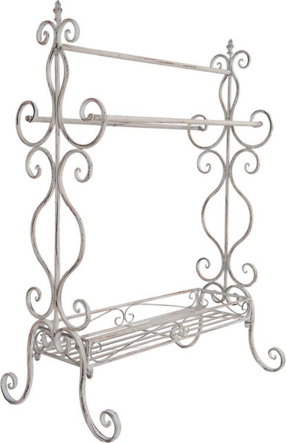 HAES deco Handdoekrek met Vintage Ornamenten Kleur Wit Formaat 65x40x93 cm Materiaal Metaal Handdoekhouder Handdoekstang