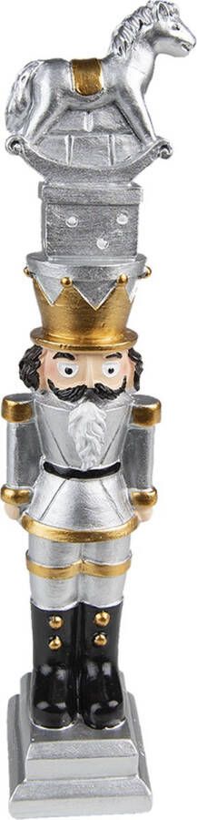 HAES deco Kerst Notenkraker Kleur Zilverkleurig Formaat 6x5x23 cm Materiaal Polyresin Notenkraker Figuur Notenkraker Soldaat Kerstfiguur Kerstdecoratie