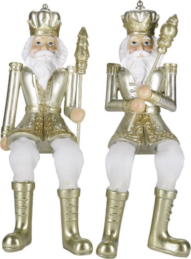 HAES deco Kerst Notenkraker set van 2 Kleur Goudkleurig Formaat (2) 6x6x12 21 cm Materiaal Polyresin Notenkraker Figuur Notenkraker Soldaat Kerstfiguur Kerstdecoratie