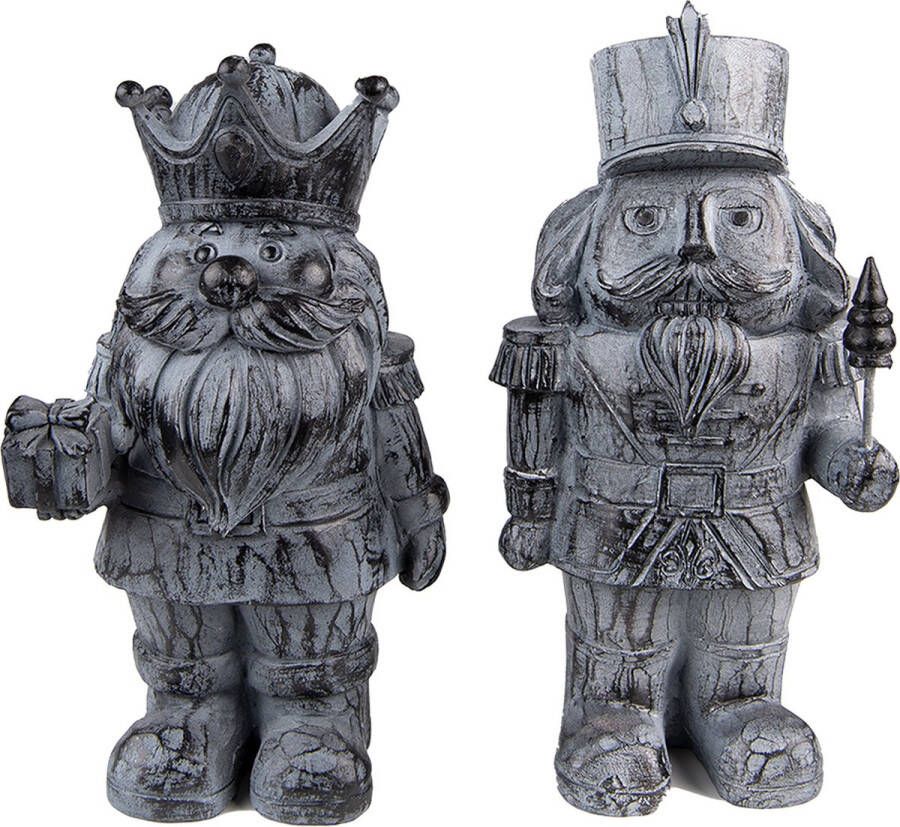 HAES deco Kerst Notenkraker set van 2 Kleur Grijs Formaat (2) 11x8x21 cm Materiaal Polyresin Notenkraker Figuur Notenkraker Soldaat Kerstfiguur Kerstdecoratie