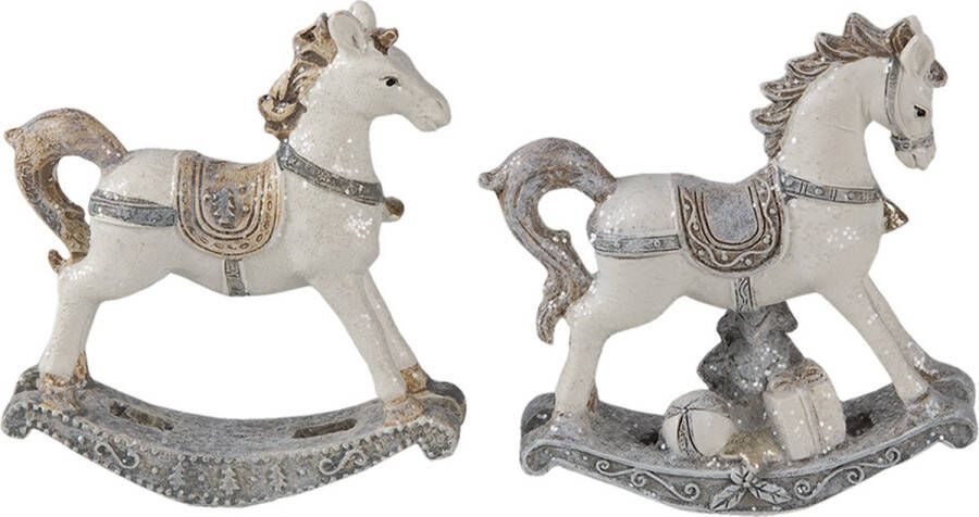 HAES deco Kersthanger set van 2 Hobbelpaarden Formaat (2) 7x2x8 cm Kleur Wit Materiaal Polyresin Kerstversiering Kerstdecoratie Decoratie Hanger Kerstboomversiering