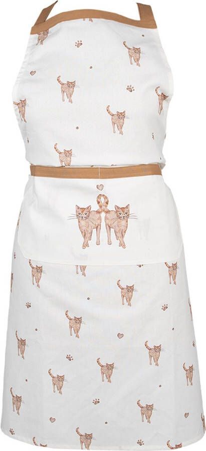 HAES deco Keukenschort formaat 70x85 cm kleuren Bruin Beige van 100% Katoen Collectie: Kitty Cats BBQ Schort Kookschort