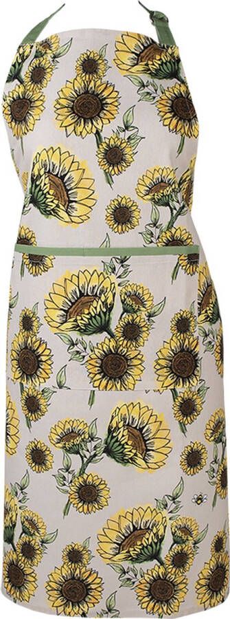HAES deco Keukenschort formaat 70x85 cm kleuren Geel Groen Beige van 100% Katoen Collectie: Sunny Sunflowers BBQ Schort Kookschort