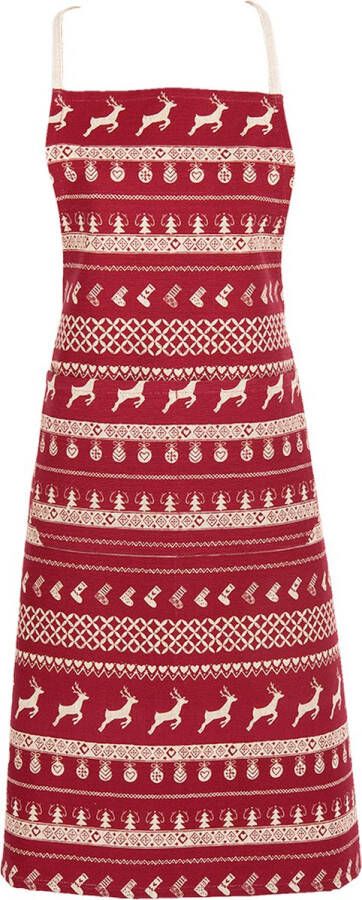 HAES deco Keukenschort formaat 70x85 cm kleuren Rood Beige van 100% Katoen Collectie: Nordic Christmas Kerstschort BBQ Schort Kookschort