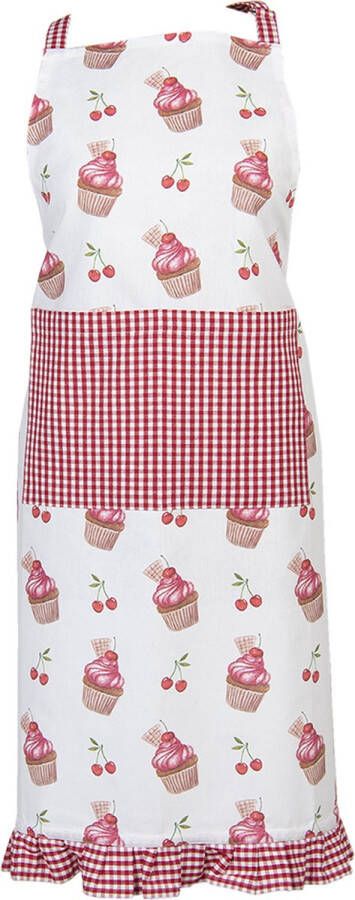 HAES deco Keukenschort formaat 70x85 cm kleuren Wit Rood Roze van 100% Katoen Collectie: Cherry Cupcake BBQ Schort Kookschort