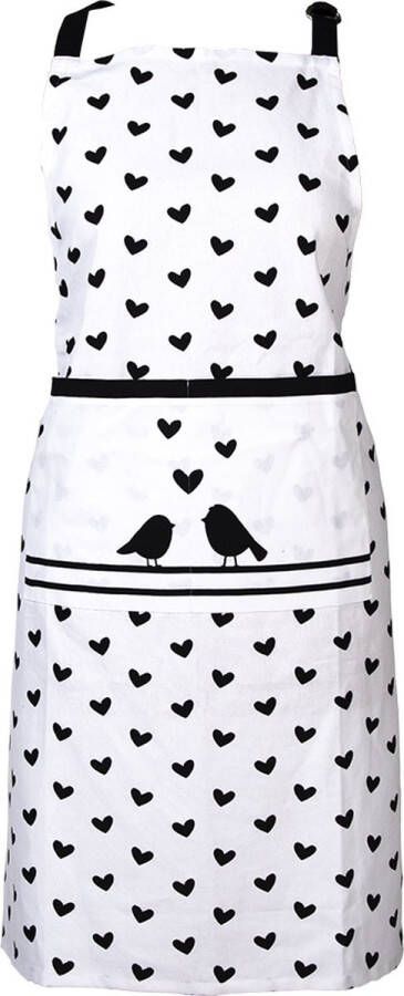 HAES deco Keukenschort formaat 70x85 cm kleuren Wit Zwart van 100% Katoen Collectie: Love Birds BBQ Schort Kookschort