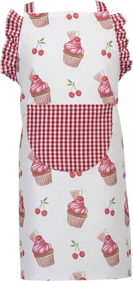 HAES deco Keukenschort voor Kind formaat 48x56 cm kleuren Wit Rood Roze van 100% Katoen Collectie: Cherry Cupcake BBQ Schort Kookschort