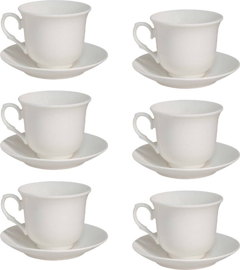 HAES deco Kop en Schotel set van 6 inhoud 220 ml kleuren Wit Bedrukt Porselein met luxe geschenkdoos Theeservies Koffieservies Theekoppen Koffiekoppen Cappuccino