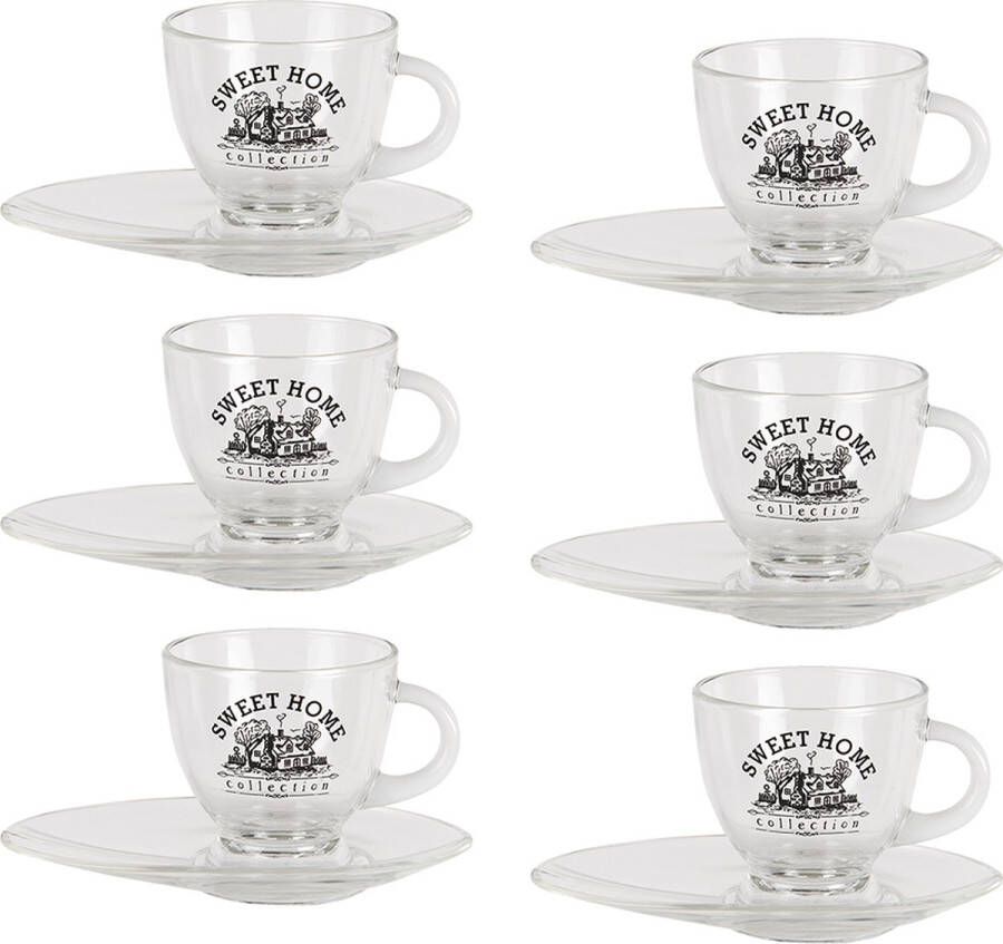 HAES deco Kop en Schotel set van 6 inhoud 230 ml kleur Transparant Glas Theeservies Koffieservies Theekoppen Koffiekoppen Cappuccino