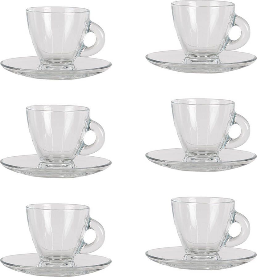 HAES deco Kop en Schotel set van 6 inhoud 85 ml kleur Transparant Glas Theeservies Koffieservies Theekoppen Koffiekoppen Cappuccino