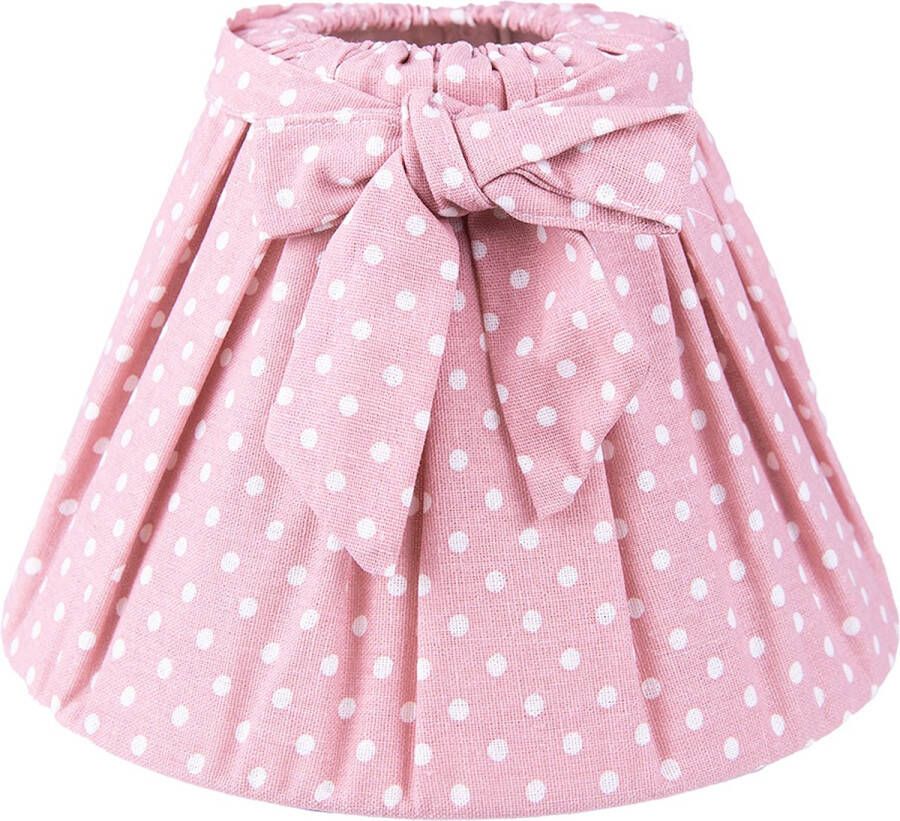 HAES deco Lampenkap Natural Cosy roze met strikje en witte stippen bedrukt formaat Ø 25x16 cm voor Fitting E27 Tafellamp Hanglamp