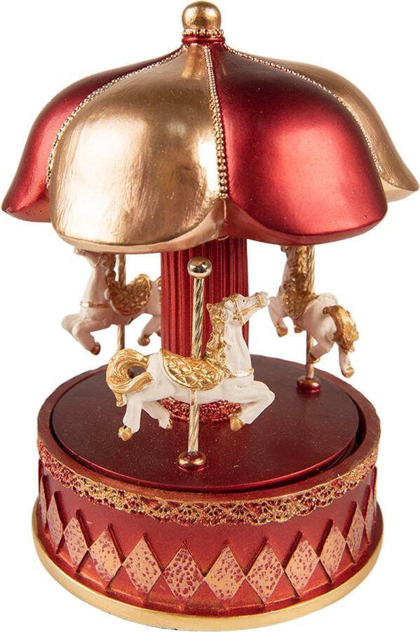 HAES deco Muziekdoos Draaimolen Formaat Ø 11x16 cm Kleur Rood Materiaal Polyresin Kerst Figuur Kerstdecoratie