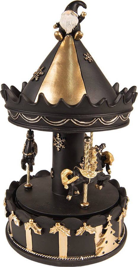 HAES deco Muziekdoos Draaimolen Formaat Ø 11x20 cm Kleur Zwart Materiaal Polyresin Kerst Figuur Kerstdecoratie