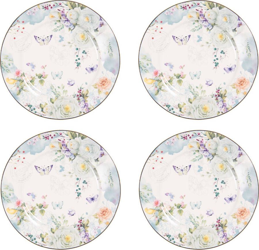 HAES deco Ontbijtborden set van 4 Formaat Ø 19x2 cm kleuren Wit Bedrukt Porselein Collectie: Butterfly Servies kleine borden
