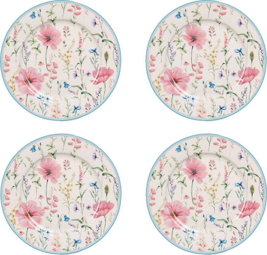 HAES deco Ontbijtborden set van 4 Formaat Ø 19x2 cm kleuren Wit Bedrukt Porselein Collectie: Perky Poppies Servies kleine borden